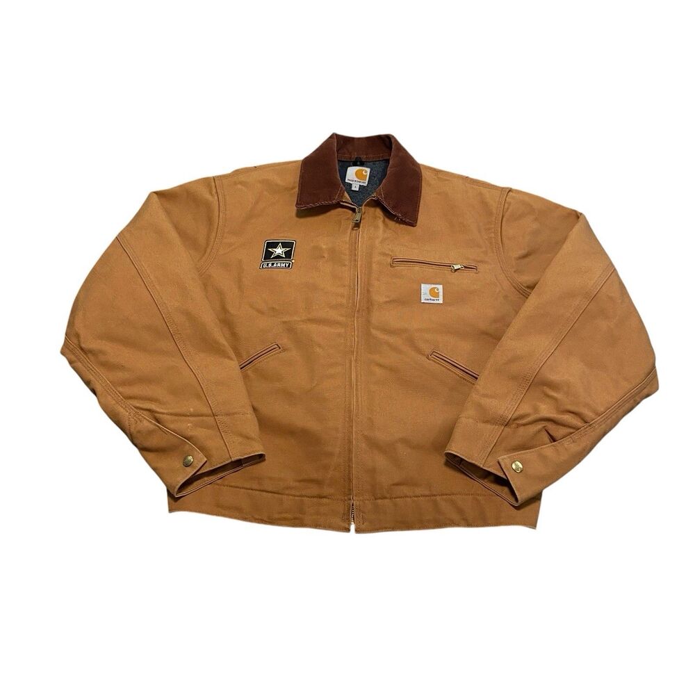 Men’s Carhartt Detroit Jacket Coat Vintage Style USA Made J001 BRN L ARMY